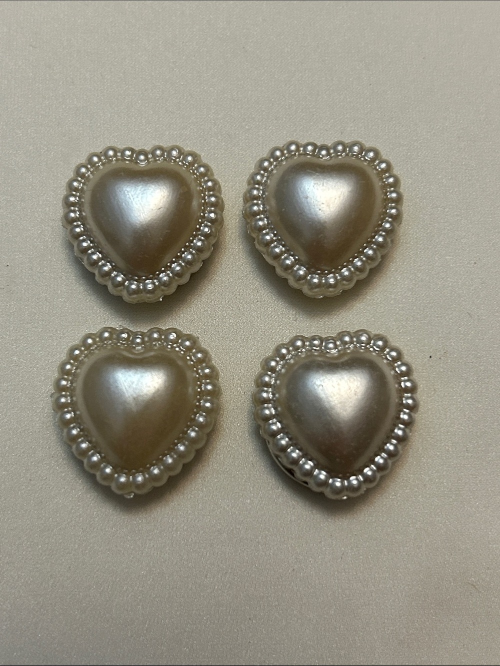 Pearl Heart Button Covers - Cream Heart with Pearl Border